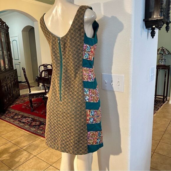 JUDITH MARCH RETRO CROCHET LACE OVERLAY EMBROIDERED COLOR BLOCK MINI DRESS M - Picture 3 of 12